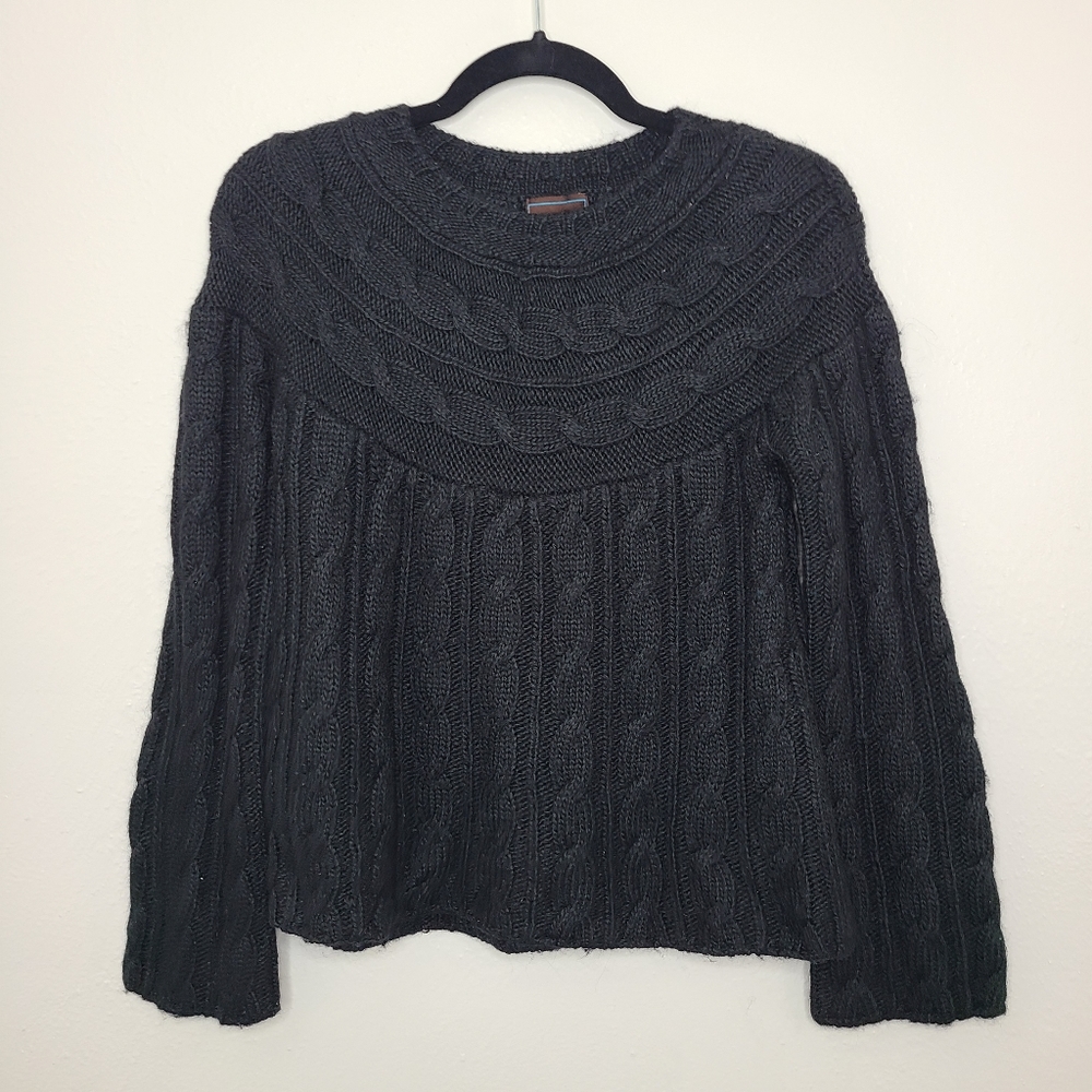 even Long Sleeve Scoop Neck Sweater Cable Knit Black Loose Boho Size Small…